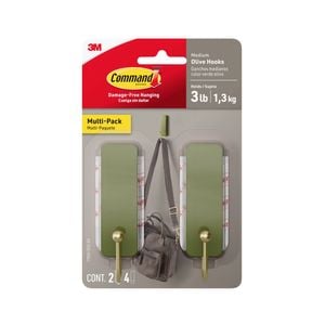Command Medium Olive Adhesive Hook - 2 Pack