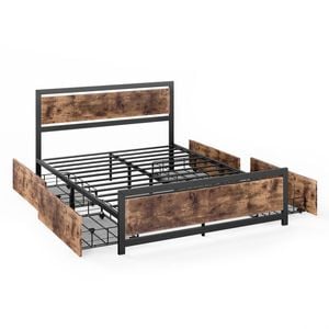 Levede Industrial Metal Bed Frame With 4 Drawers Queen