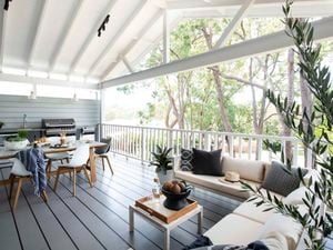Outdoor entertaining area with grey decking