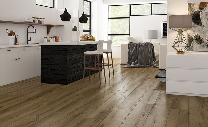 Kitchen with timber-look flooring