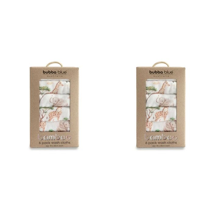 2x 6pc Bubba Blue Bamboo Cotton Adventure Muslin Wash Cloths 30x30cm