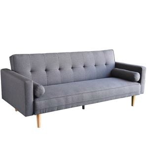 Sarantino 3 Seater Linen Sofa Bed Couch with Pillows - Dark Grey