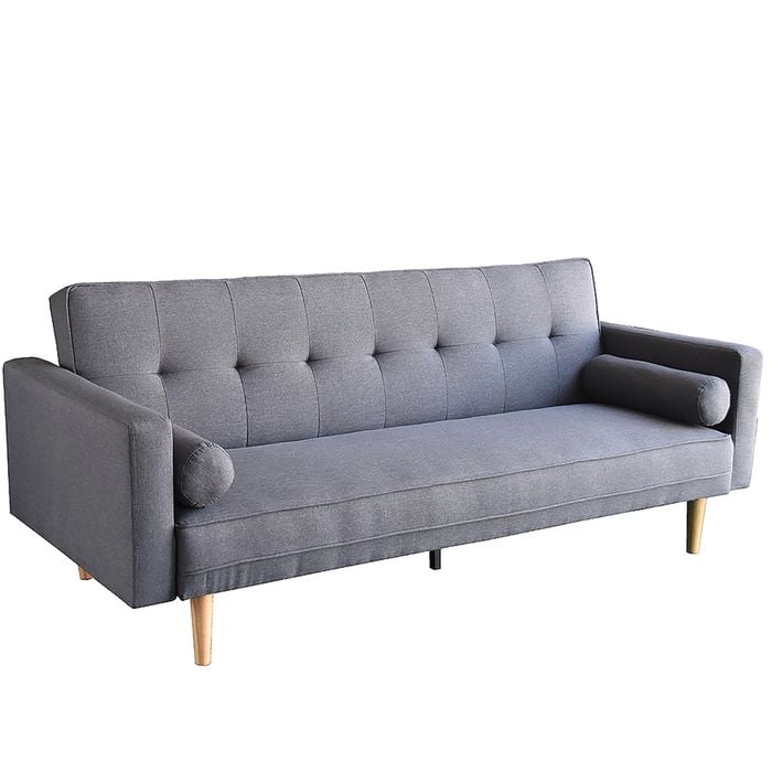 Sarantino 3 Seater Linen Sofa Bed Couch with Pillows - Dark Grey