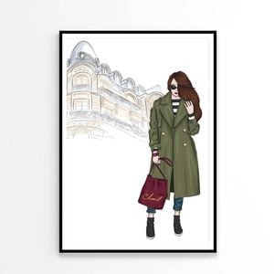 Green Girl with Red Bag Fashion Store Art   Print 100% Australian Made 60 x 90cm   (Poster)