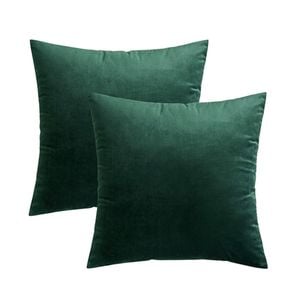 Catzon 2 Pcs Square Throw Pillow Covers Solid Soft Velvet for Spring Sofa-Dark Green