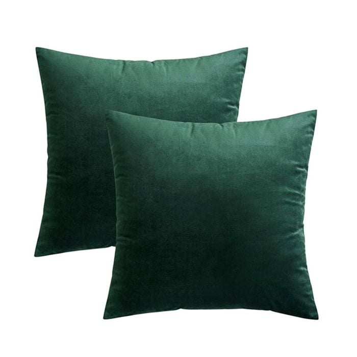Catzon 2 Pcs Square Throw Pillow Covers Solid Soft Velvet for Spring Sofa-Dark Green