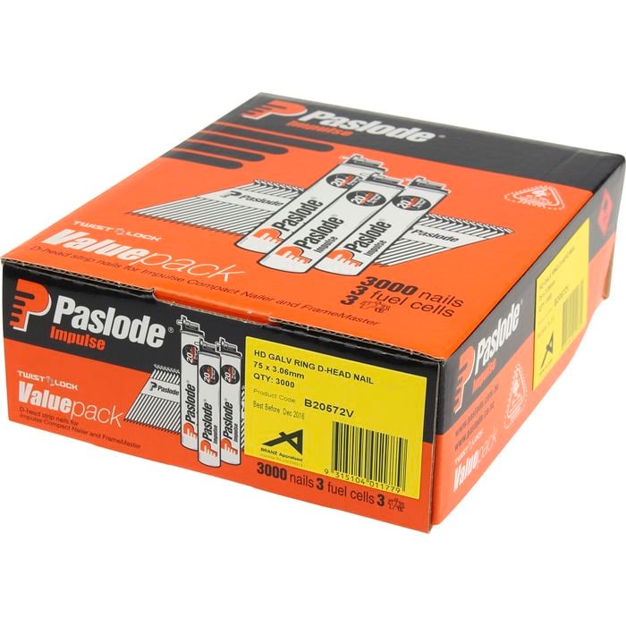 Paslode Impulse 75 x 3.06mm HDG Ring D-Head Nail - 3000 Pack