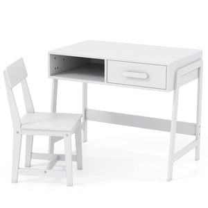 Costway Kids Table & Chair Wooden Study Desk Set White