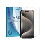 2 Pack MEZON iPhone 15 Pro (6.1") Clear Tempered Glass Screen Protectors