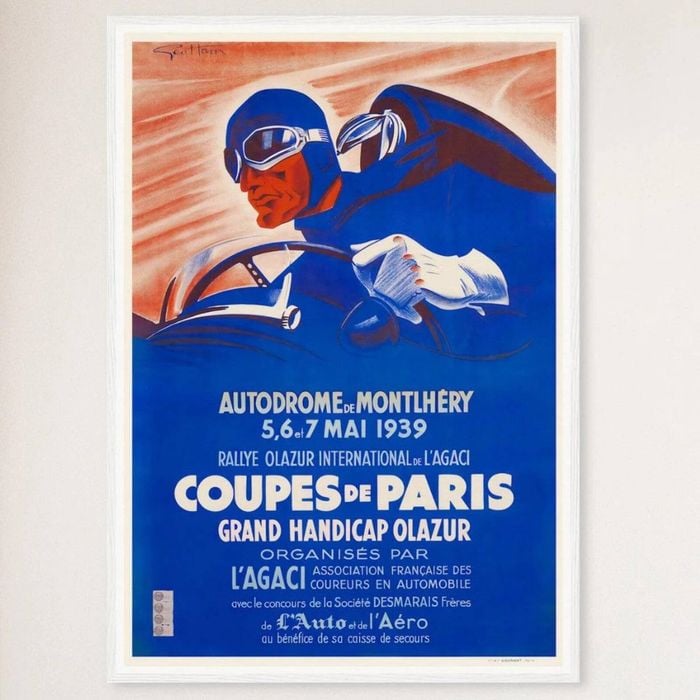 Galrie Autodrome Montlhery 1939 Vintage Racing Poster-Celebrate Historic Automobile Rally, White Frame, 70 x 100cm (28 x 40inch)