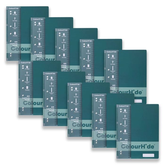 10x Colourhide Lecture Book W/ruler A4 Writing/school Notebook 140pgs Teal Green
