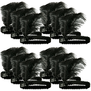 12x 1920s FLAPPER HEADBAND Headpiece Feather Sequin Charleston Gatsby Party BULK Black
