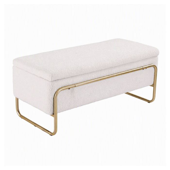 Artiss Storage Ottoman Boucle Padded Seat Footrest Hidden Storage Cream White