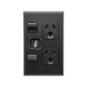 Deta Matte Black X7 Vertical Double Power Point with USB Charger