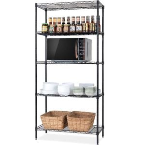 Black 5-Tier Wire Storage Rack for Kitchen Organization