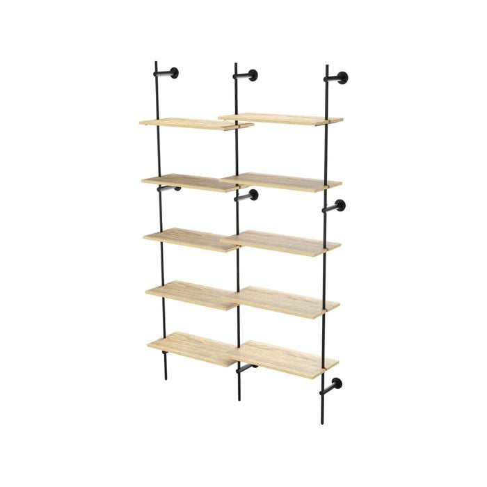 Flexi Storage Studio Black And Oak 2 Bay 10 Wall Shelf Kit