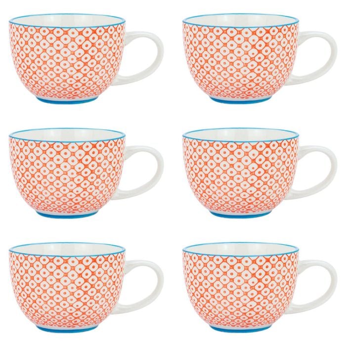 250ml Patterned Vintage Style Tea Cups Cappuccino Coffee Cups - Pack of 6