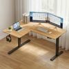 HOMFURN L-Shaped Electric Standing Desk – 140cm Adjustable Height Corner Desk with Dual Motor Memory Control, Oak