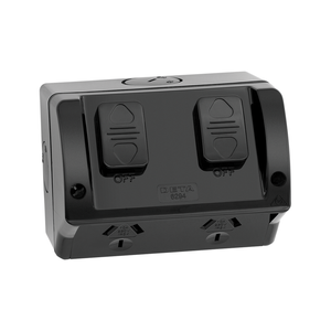 Deta IP54 Matte Black Double Weatherproof Power Point