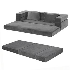 Artiss 3-in-1 Convertible Sofa Bed with Folding Mattress Velvet Foam Chair 300KG