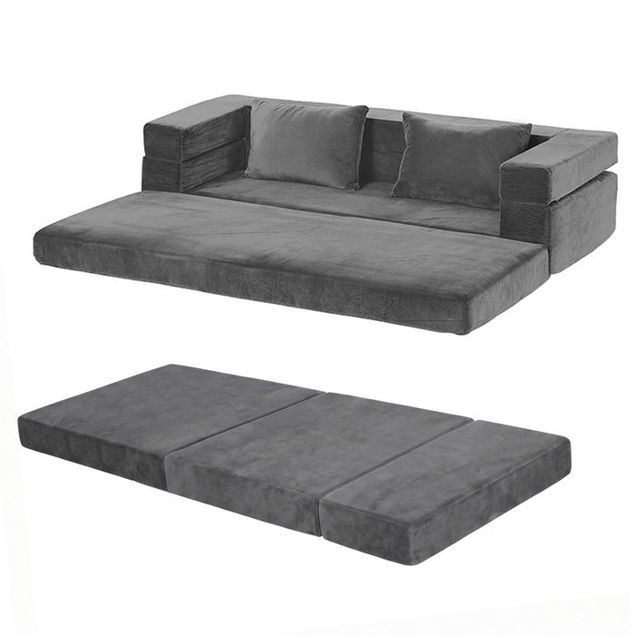 Artiss 3-in-1 Convertible Sofa Bed with Folding Mattress Velvet Foam Chair 300KG