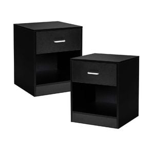 Costway 2 X Wood Besdside Table Storage Nightstand Cabinet W/drawer & Open Shelf Black