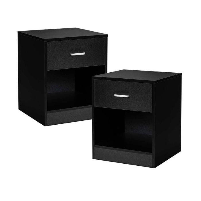 Costway 2 X Wood Besdside Table Storage Nightstand Cabinet W/drawer & Open Shelf Black