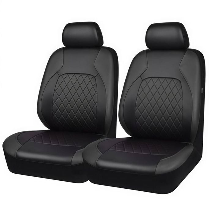 Catzon 4Pcs Car Seat Cover PU Leather Universal Front Seat Protector-Black