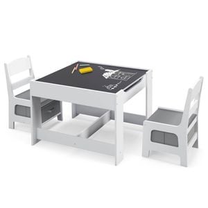 Costway 3-in-1 Kids Table And Chairs Set Activity Study Desk W/removable Chalkboard  & Storage Box Grey