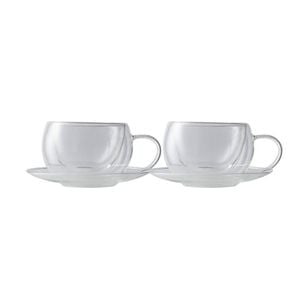 2pc Maxwell & Williams Blend Double Wall 270ml Glass Cup w/ Saucer - White