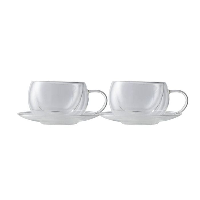 2pc Maxwell & Williams Blend Double Wall 270ml Glass Cup w/ Saucer - White