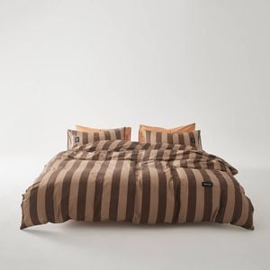 Brown Stripe 100% Cotton Quilt Cover Set - Double Size