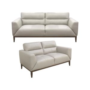 Downy  Genuine Leather Sofa Set 3 + 2 Seater Upholstered Lounge Couch - Silver