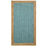 Handwoven Border Jute Rug-1147-Natural/Teal Blue-80x150cm