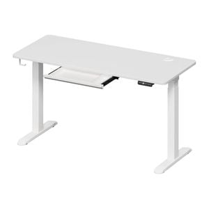 Oikiture 140cm Electric Standing Desk with Drawer Dual Motor White
