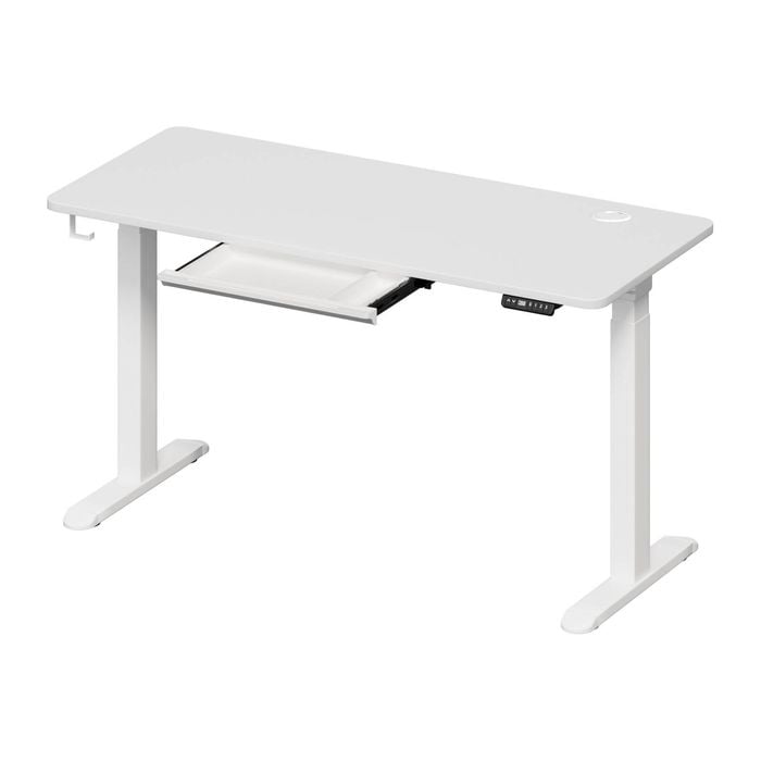 Oikiture 140cm Electric Standing Desk with Drawer Dual Motor White