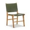 Casey Set of 2 Olive Green Flat Leather Natural Teak Wood Dining Chairs