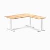 Desky Fixed Height Natural Timber Rubberwood L-shape Office Desk 1500x1550mm White Frame