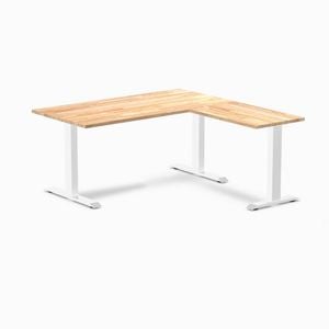 Desky Fixed Height Natural Timber Rubberwood L-shape Office Desk 1500x1550mm White Frame
