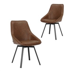 Simplife Set of 2 Nemo Swivel Tan Faux leather Dining Chairs