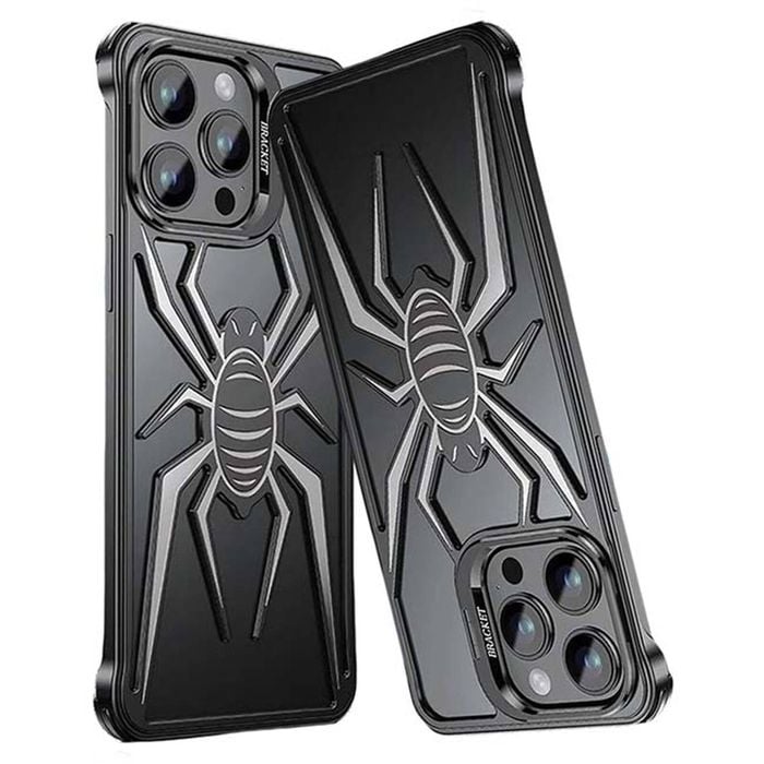 Pop Phones Metal Spider Hollow Case (suits Iphone 15 Pro) - Black/white