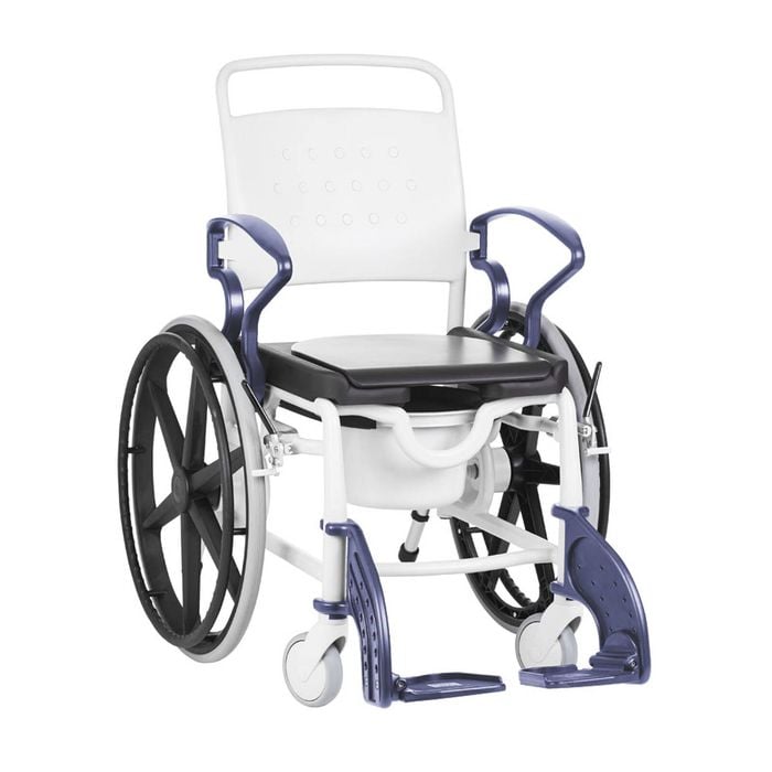 Self-Propelled Shower Commode Wheelchair - Hospital Grade, Red, 130kg Capacity - Blue
