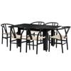 Oikiture 160cm Extendable Dining Table with 6x Hans Wegner Dining Chairs Black