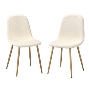Oikiture 2x Dining Chairs Kitchen Accent Chair Lounge Sherpa White and Wooden