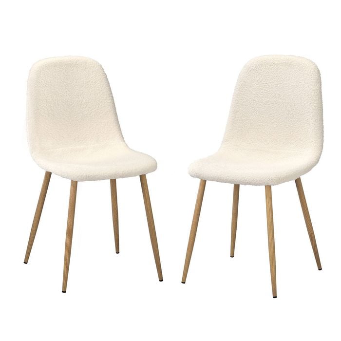Oikiture 2x Dining Chairs Kitchen Accent Chair Lounge Sherpa White and Wooden