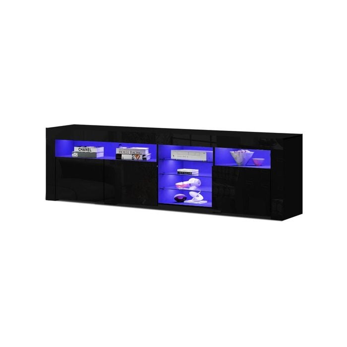 Artiss TV Cabinet 180cm Entertainment Unit RGB LED Gloss 3 Doors Black