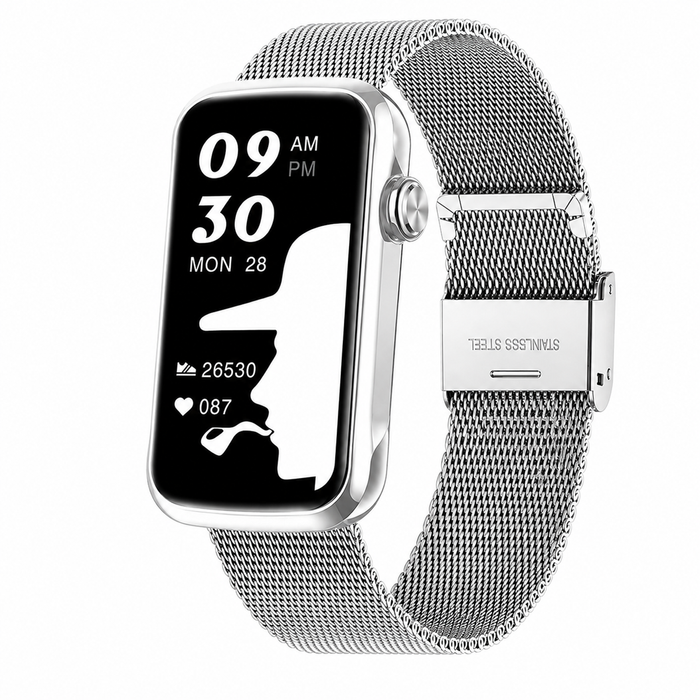 Smart Watch Fitness Tracker Heart Rate Blood Oxygen IP68 Waterproof for Android & iPhone Mesh Silver