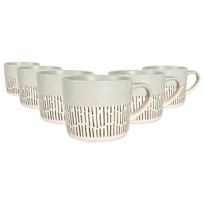 Nicola Spring Dipped Dash Stoneware Coffee Mugs - 450ml - Pack of 6