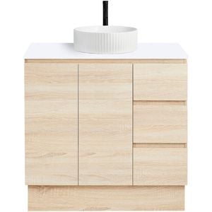 CIBO 900mm Coast Veneer Nordic Full Height Bathroom Vanity With Fluted White Gloss Basin