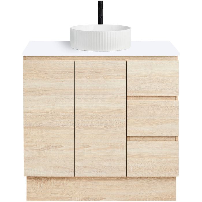 CIBO 900mm Coast Veneer Nordic Full Height Bathroom Vanity With Fluted White Gloss Basin